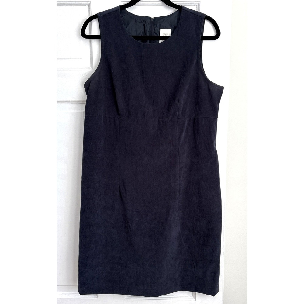 Vintage Navy Blue Faux‎ Suede Sleeveless Shift Dress Size 15/16 Mini Sheath